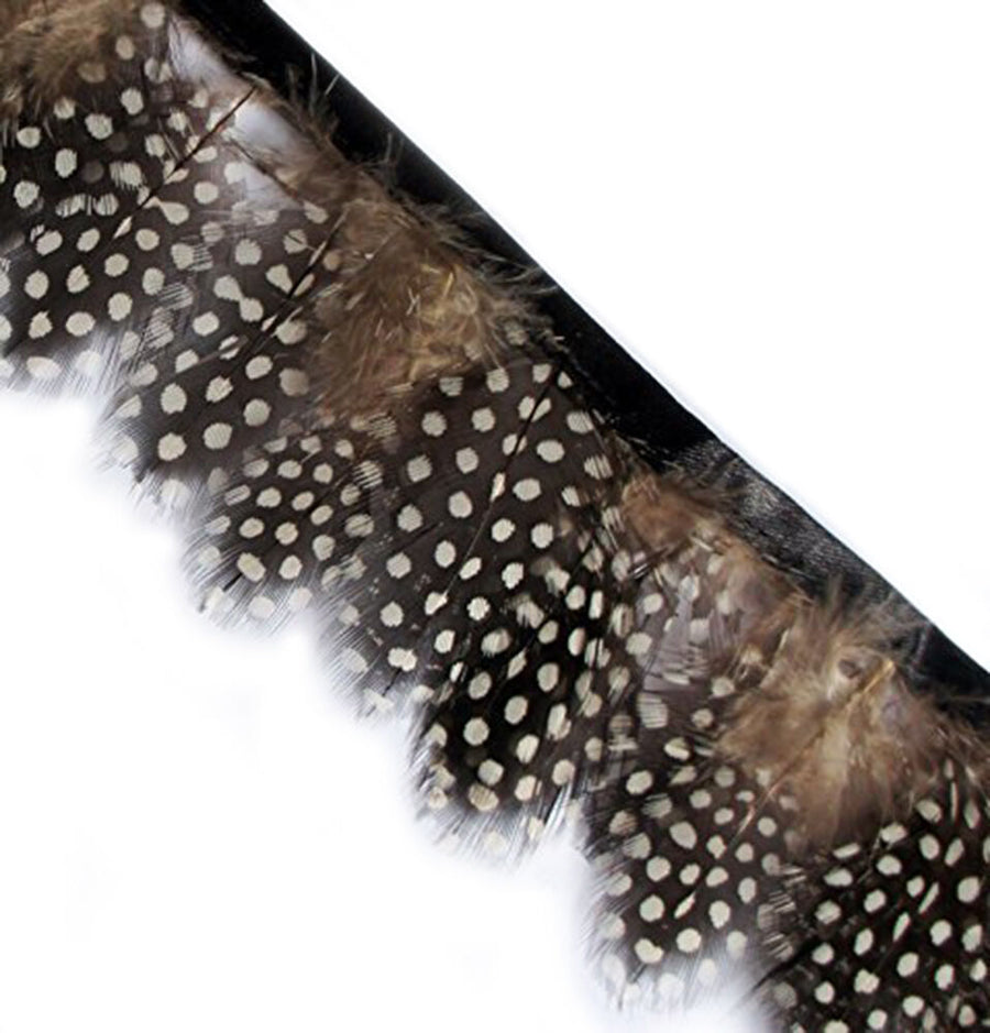GF Guinea Fowl Feather Fringe 2.5 inches/ w- appx 2 metres (GF08 Black Natural)