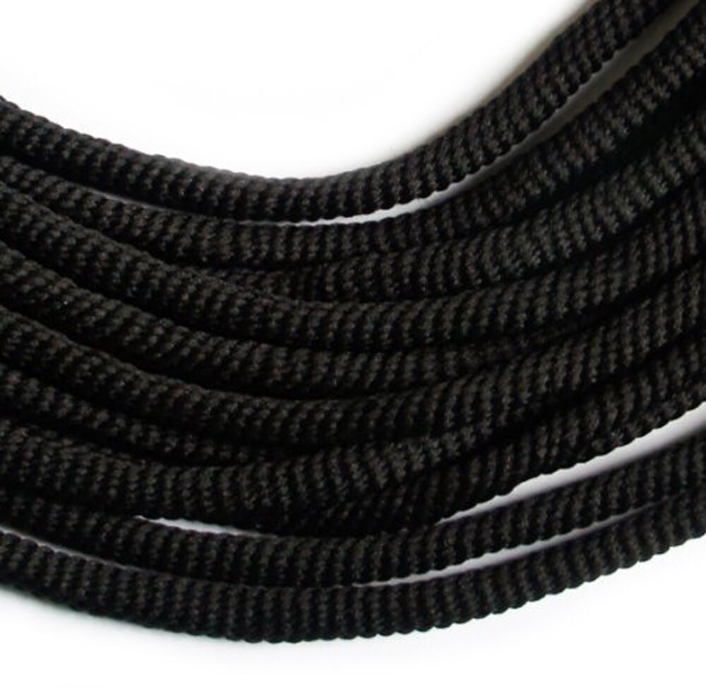 Black cord trimming displayed on a white background.
