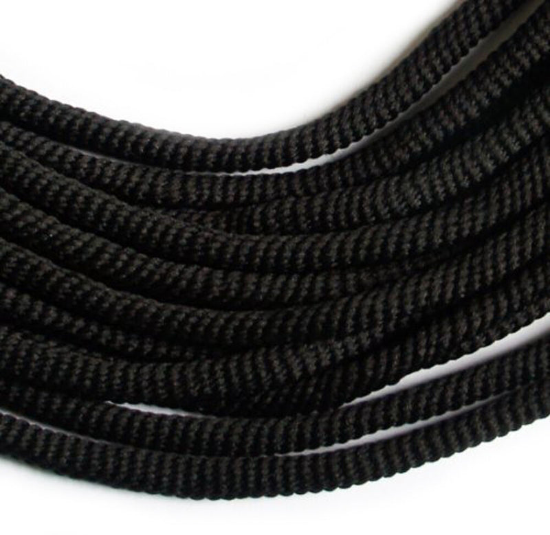 Black cord trimming displayed on a white background.