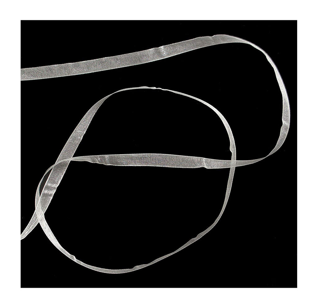 Roll of 7mm white sheer ribbon on a spool