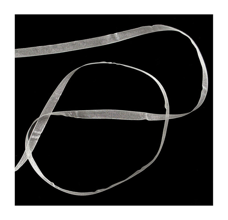 Roll of 7mm white sheer ribbon on a spool