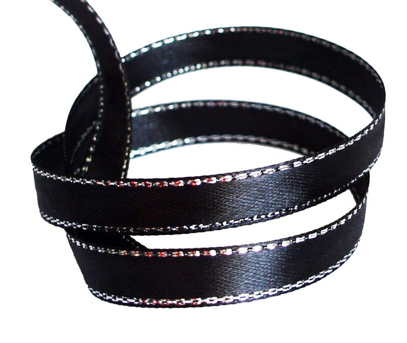 Elegant black satin ribbon trim on a spool