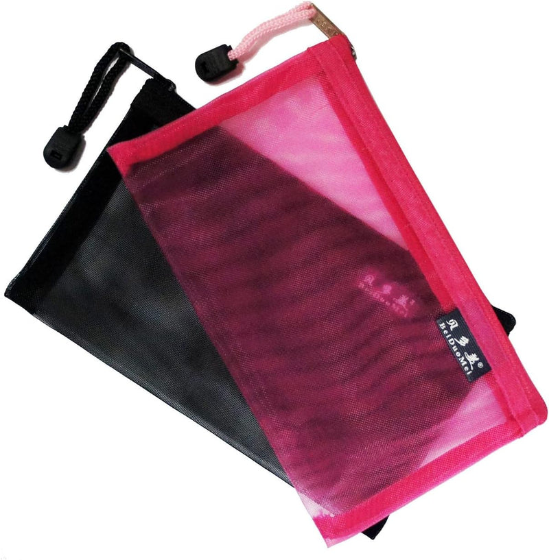 A6 mesh nylon zip up folder bag in assorted colours
