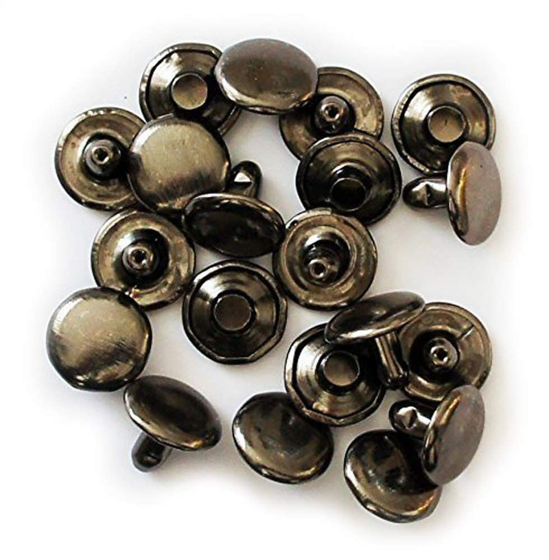 Close-up of 10mm dark copper press studs in a pack