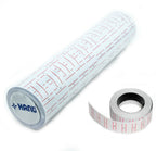20 rolls of price gun label paper stacked for easy access.