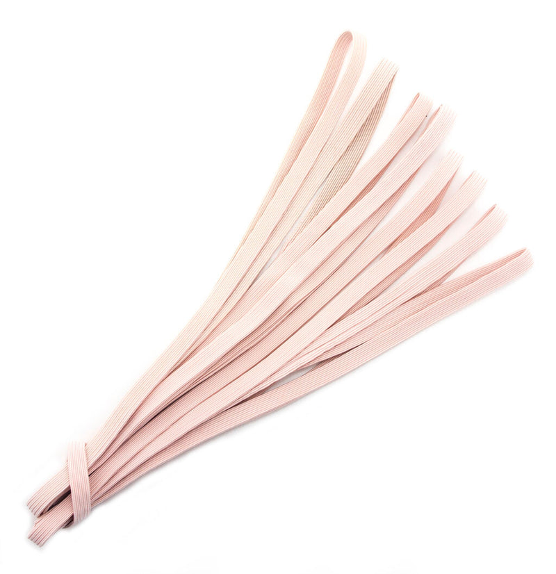 Pack of three light salmon pink flat elastic, 9mm wide.