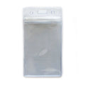Clear vertical ID badge holder displaying a card