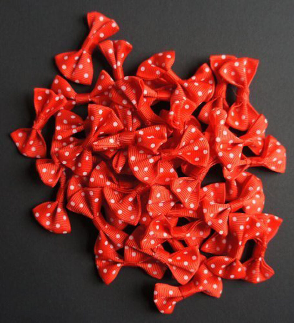 Pack of decorative red ribbon bows with white dots