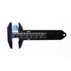 Side view of the black button measurer highlighting its design