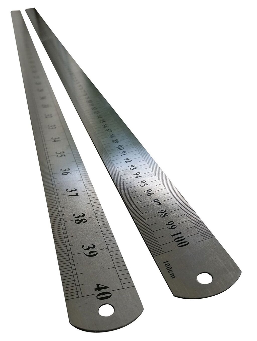 Double-sided steel ruler showing metric and imperial markings