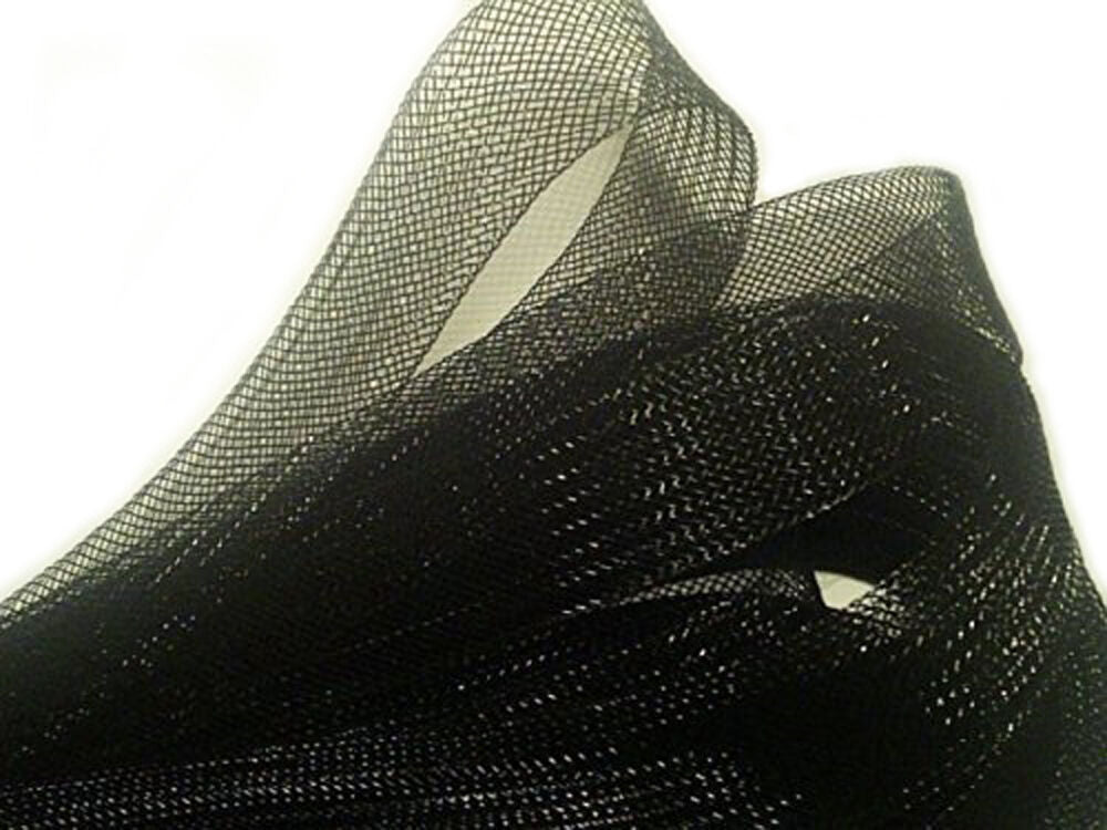 Black nylon crin trim displayed on a white background
