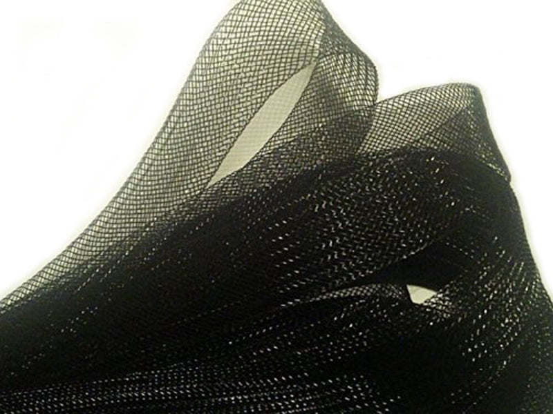Black nylon crin trim displayed on a white background