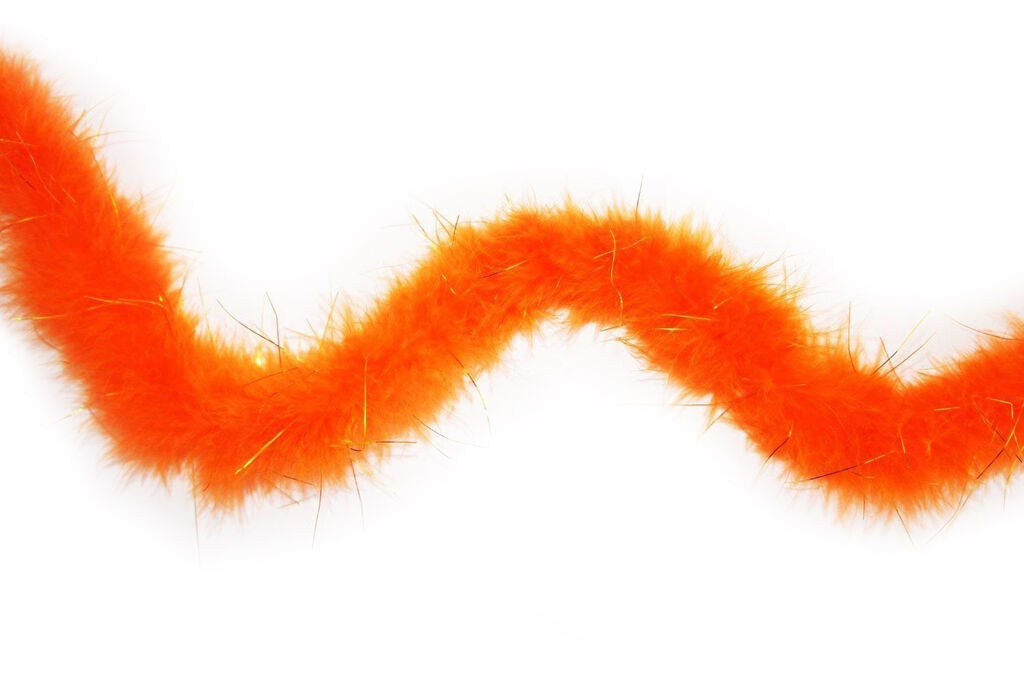 Gold trim orange feather garland measuring 1.87 metres in length.