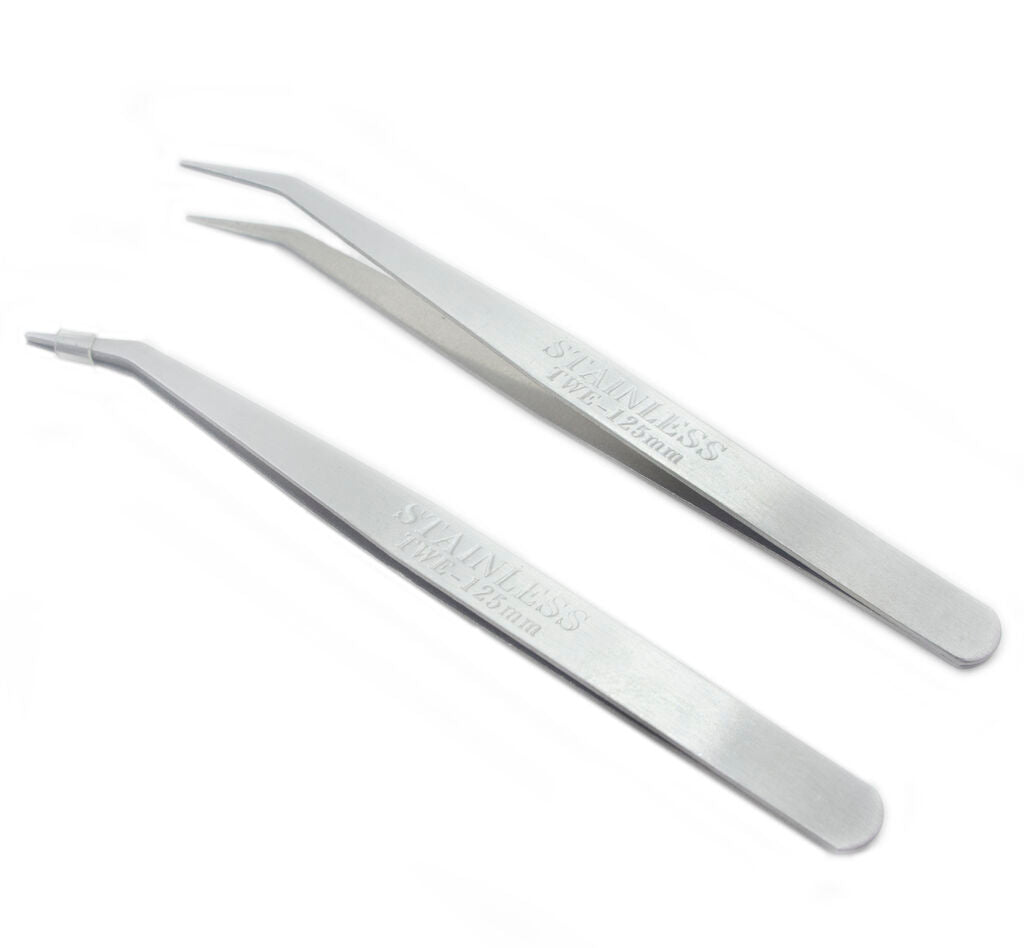 Two pieces of 5-inch stainless steel sewing machine tweezers.