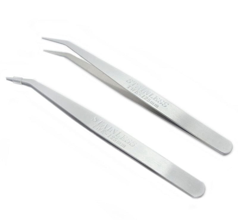 Two pieces of 5-inch stainless steel sewing machine tweezers.