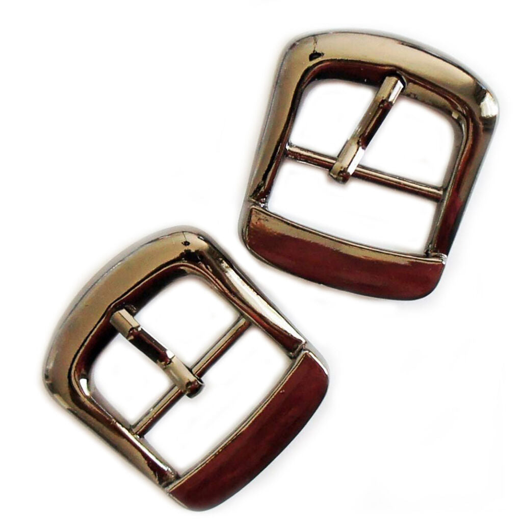 Five pairs of gunmetal tone belt buckles displayed on a white background.