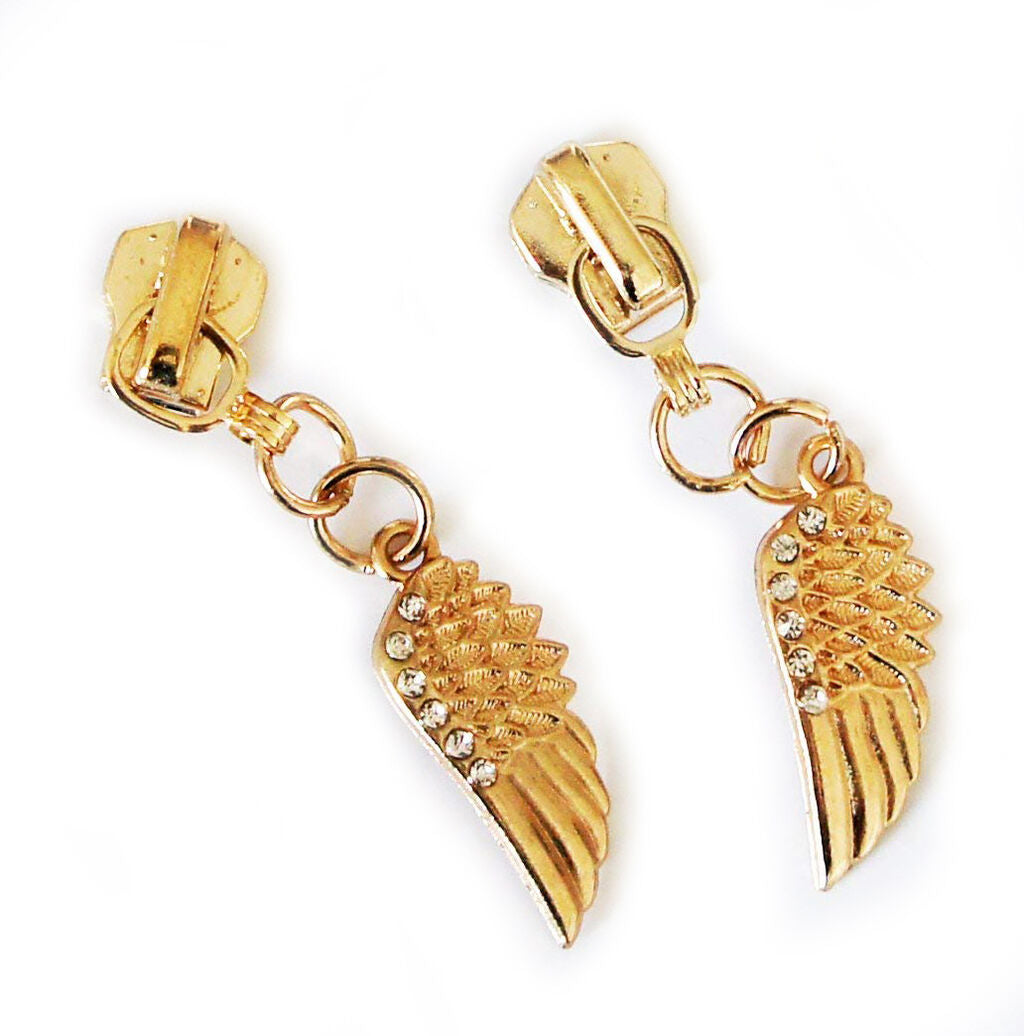 Pack of 10 gold tone decorative wing zip pulls