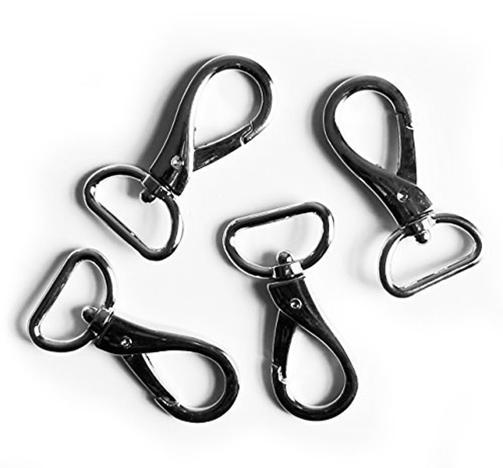Four silver tone swivel hook buckles displayed together.