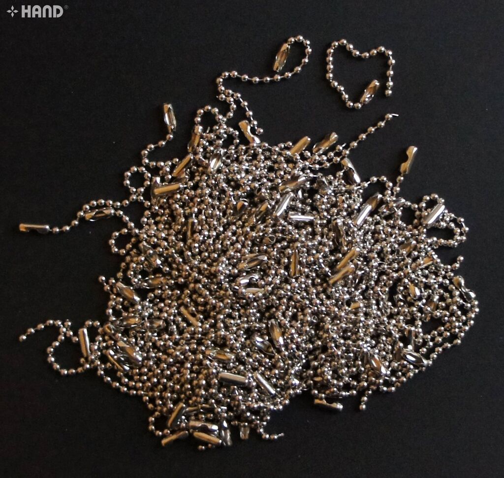 Metal silver tone beaded ball chain tags, 8cm long, in a pack of approximately 500.