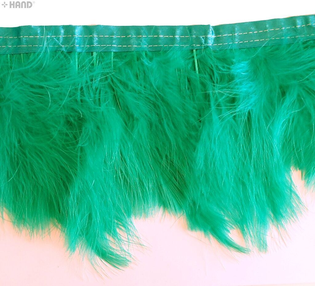 GS Fascinators, Hats, Goose Feather Fringe Trim 15cmW - 1 meter (GS05 Green)