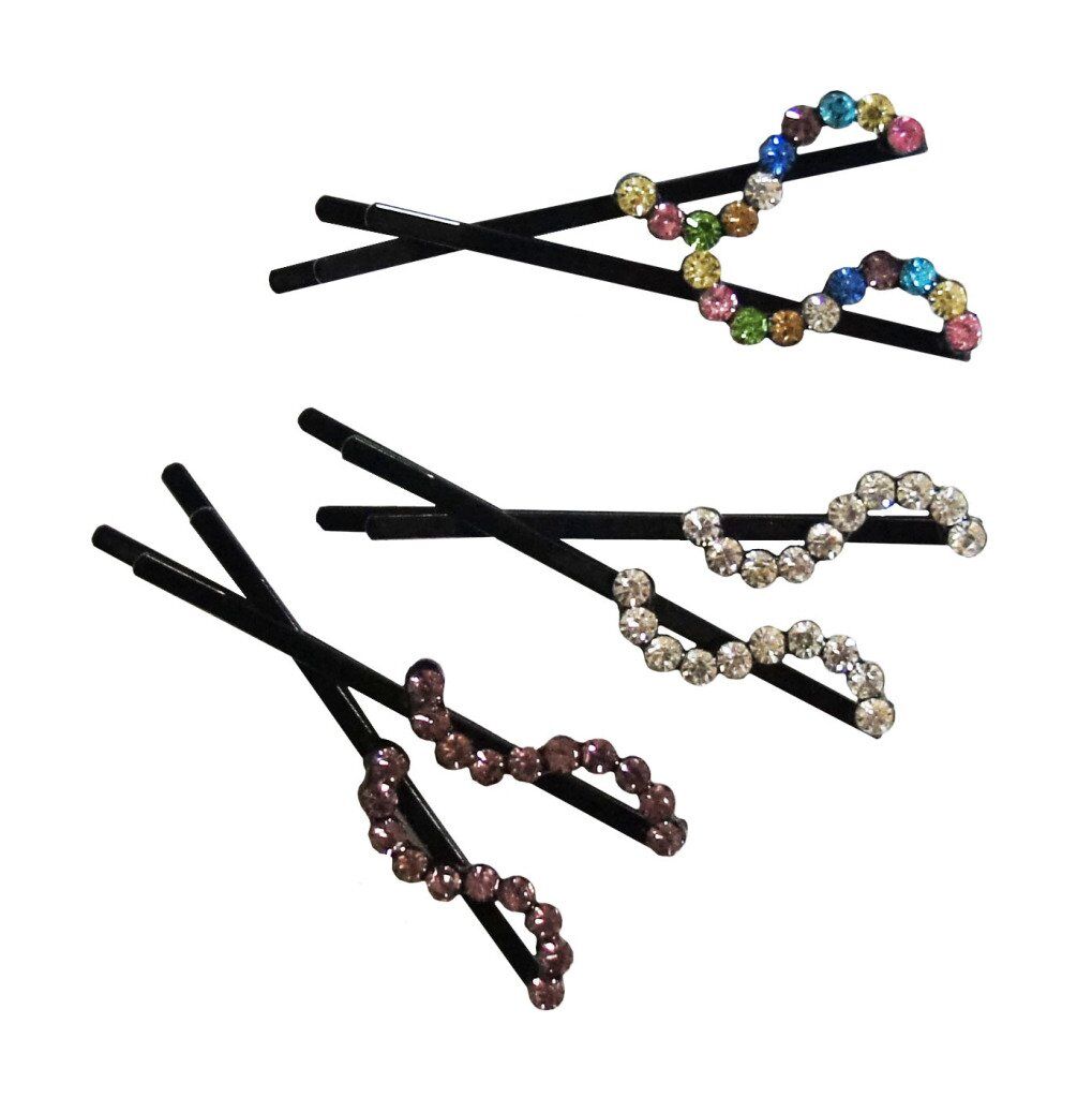 CHP Beautiful Shiny Diamante Crystal Assorted Designs and Colours Hair Pins for All Ages - Pack of 3