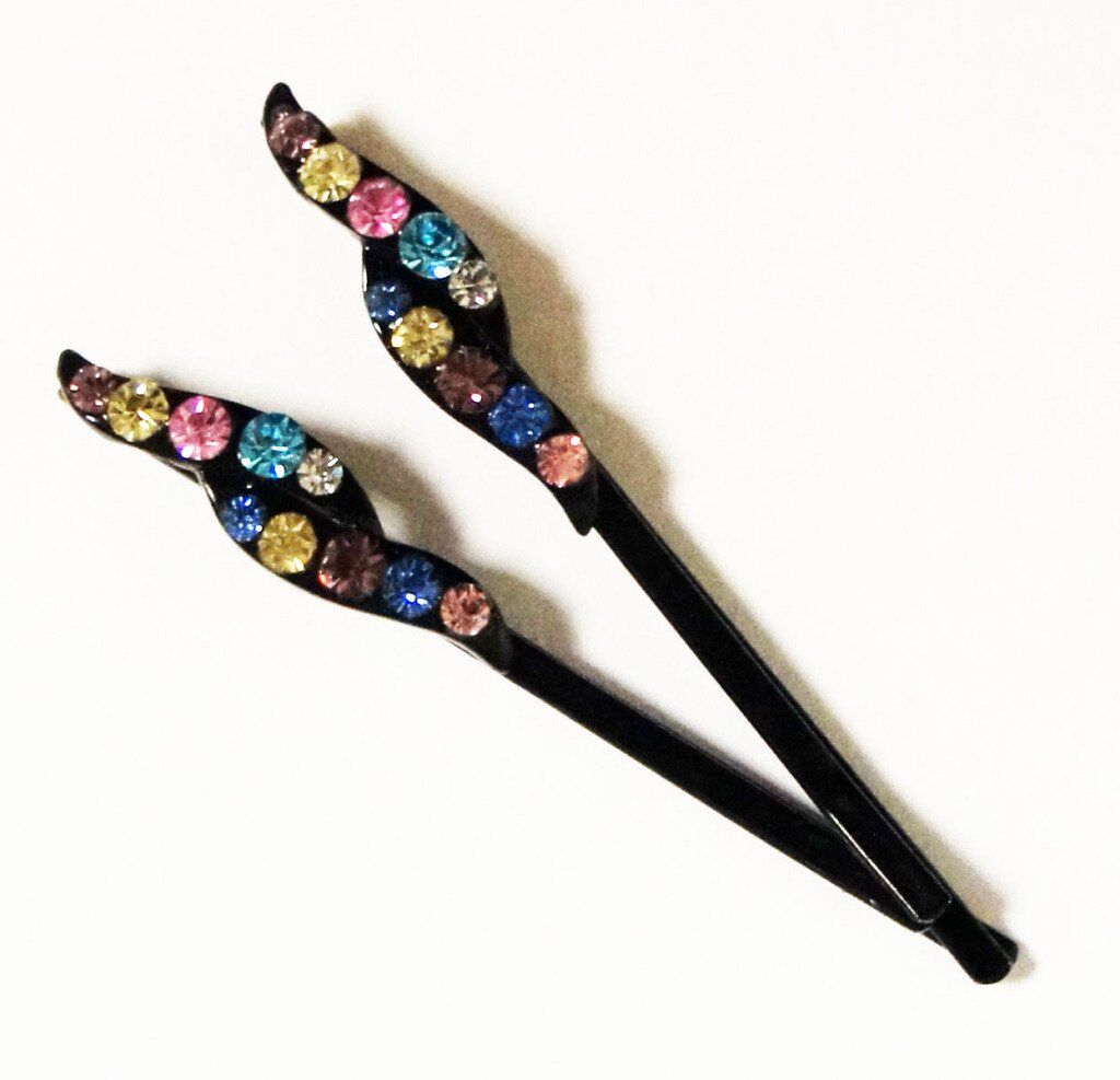 CHP Beautiful Shiny Diamante Crystal Assorted Designs and Colours Hair Pins for All Ages - Pack of 3
