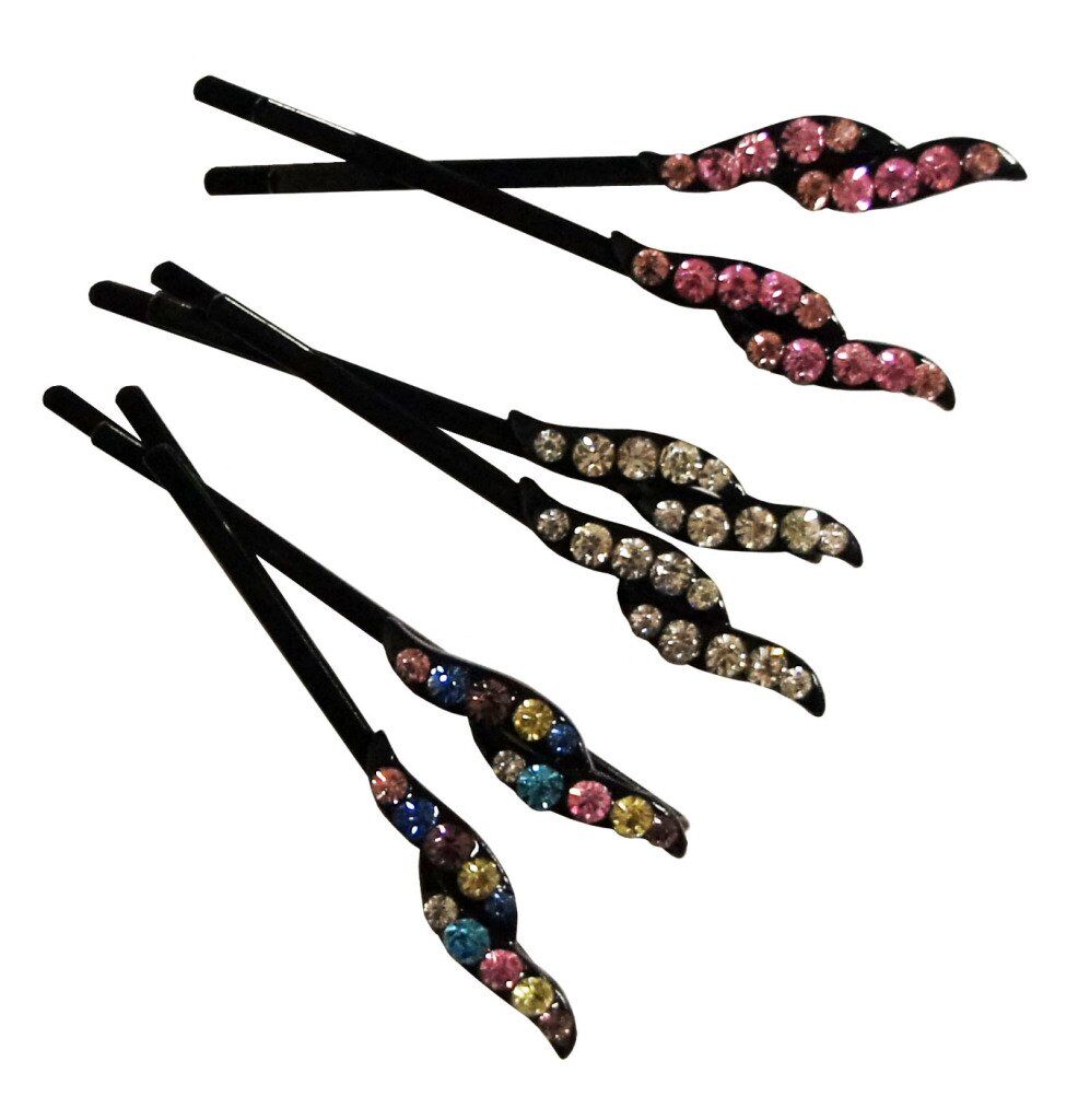 CHP Beautiful Shiny Diamante Crystal Assorted Designs and Colours Hair Pins for All Ages - Pack of 3