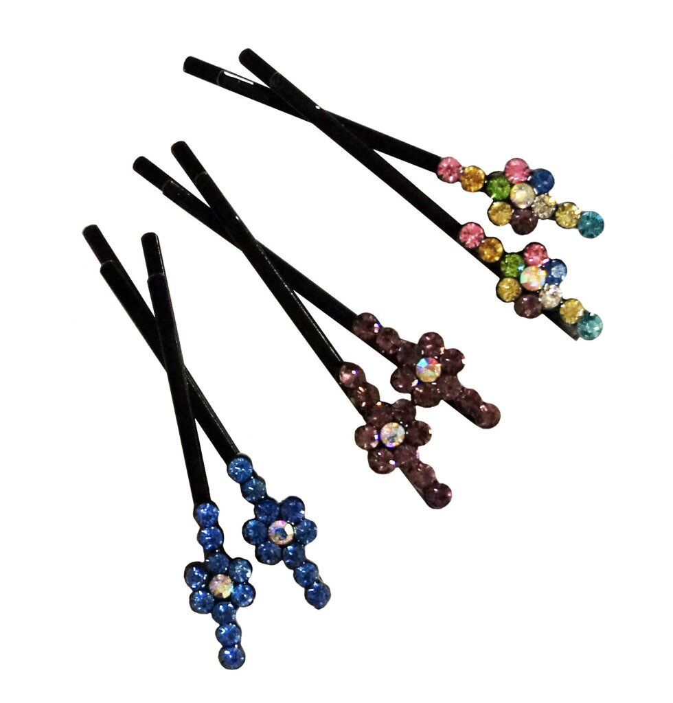 CHP Beautiful Shiny Diamante Crystal Assorted Designs and Colours Hair Pins for All Ages - Pack of 3