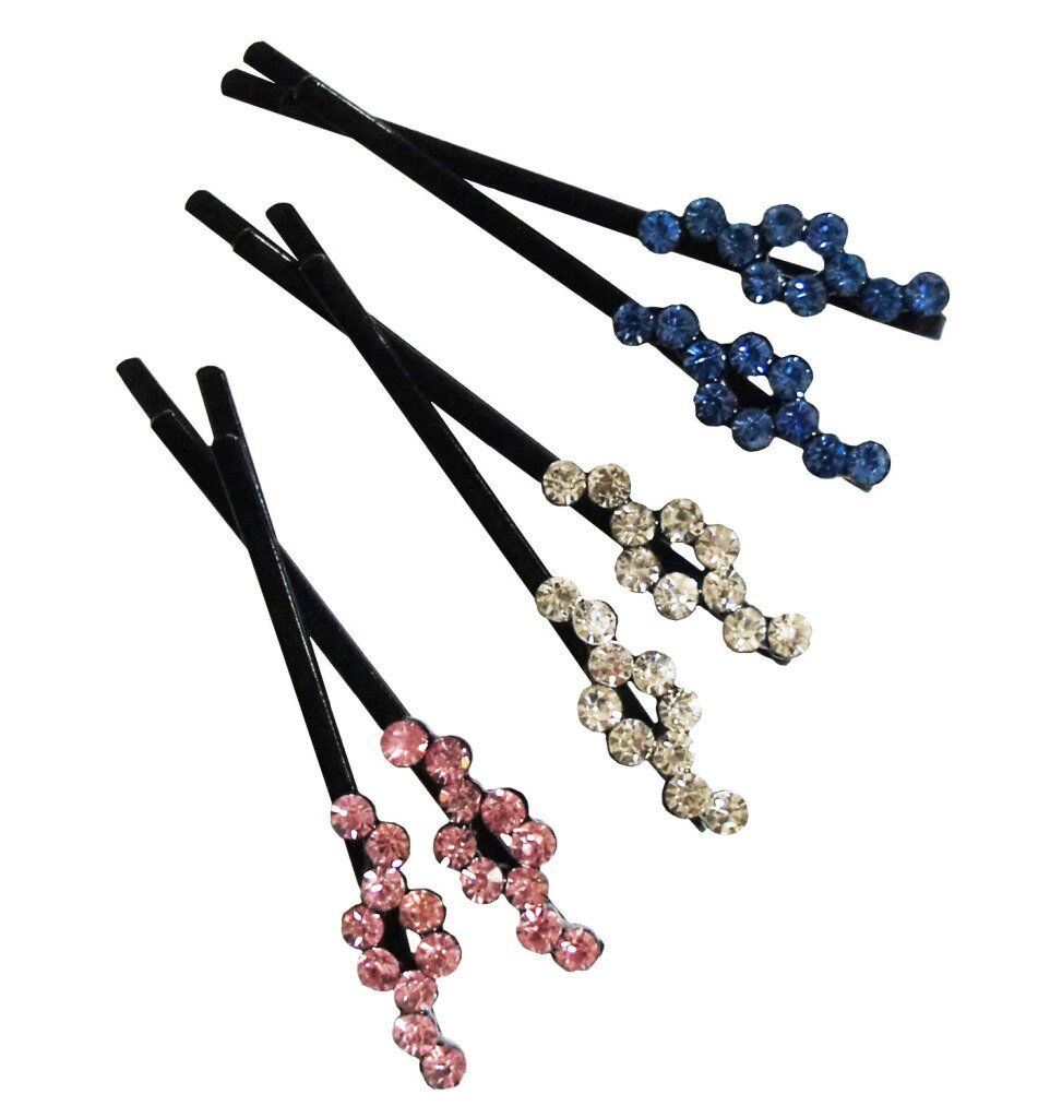 CHP Beautiful Shiny Diamante Crystal Assorted Designs and Colours Hair Pins for All Ages - Pack of 3