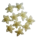 Pack of 10 decorative cream flowers with pearls for crafts.