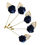 Close-up of dark green and navy flower brooch pin details