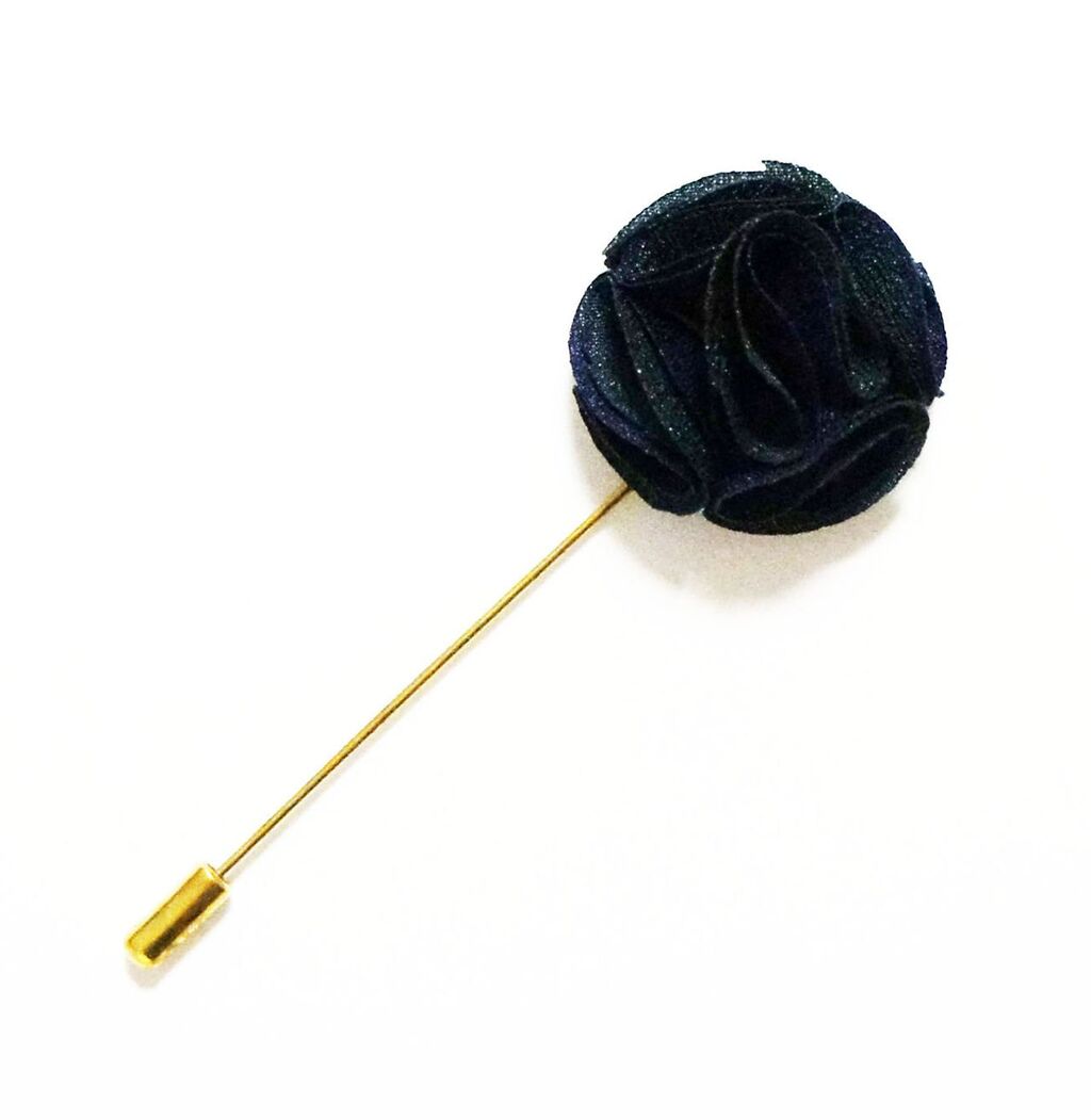 BGFP09 Unisex Dark Green and Navy Flower Lapel Pin, Scarf, Hat, Collar, Coat Stick Brooch Pin - Pack of 5