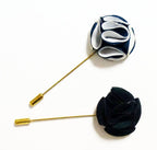 GBFP08 Unisex Dark Green/Navy and White/Blue Flower Lapel Pin, Scarf, Hat, Collar, Coat Stick Brooch Pin - Pack of 4