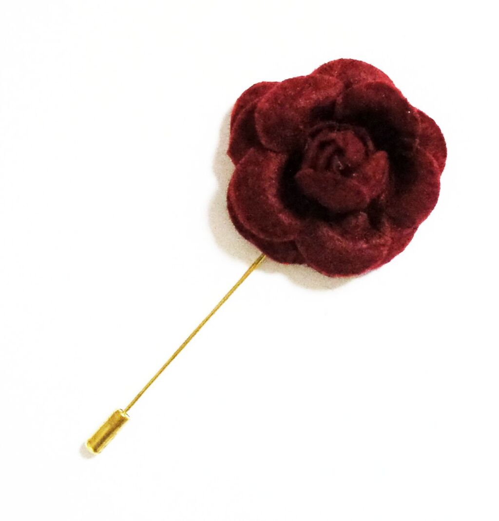 GRFP06 Women's Burgundy Flower Lapel Pin, Scarf Hat, Collar Coat Stick Brooch Pin - Pack of 5 (Gold Pin)