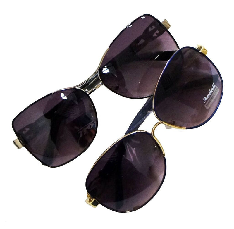 Pair of large metal ladies sunglasses with dark tinted lenses.