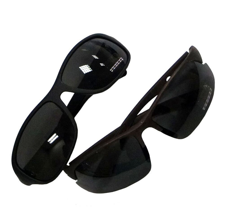 Two pairs of unisex sport sunglasses with dark tinted lenses.