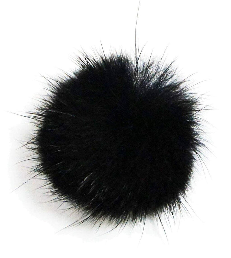 Pack of 10 black decorative mink pom pom trims, 2.5cm diameter.