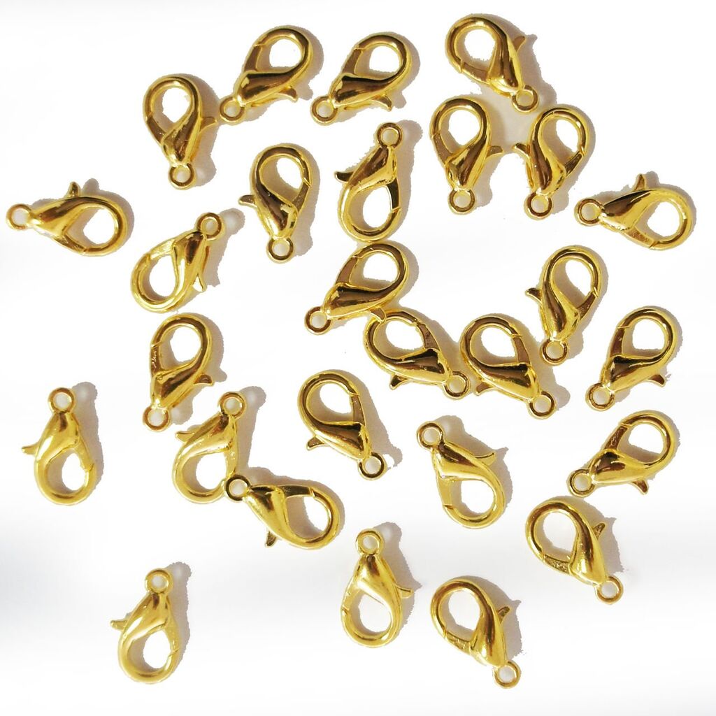 Pack of 40 gold 12mm lobster claw clasps for jewellery making.