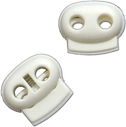 Bean Toggle 8002 WHITE 24mm Plastic Spring Single Hole Stop String Cord Locks - Assorted Sizes and Colours - Pack of 20