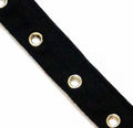 Black stretchy eyelet tape with silver 4mm eyelets.