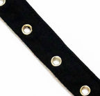 Black stretchy eyelet tape with silver 4mm eyelets.