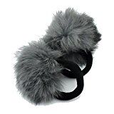 Light grey pom pom hair bands with rabbit faux fur pom poms