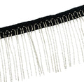 Metal beaded black cotton ribbon fringe trim, 70mm wide