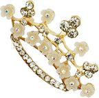 Two elegant rhinestone crown brooches displayed together