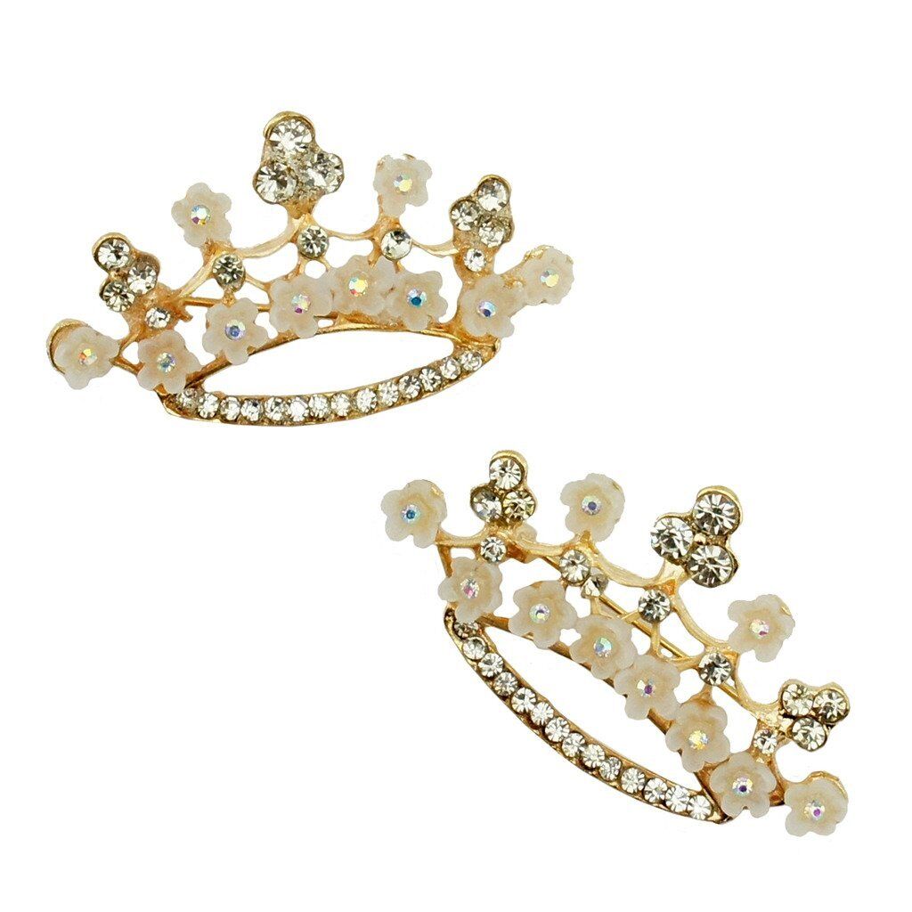 Gold tone crown-shaped brooch with rhinestones