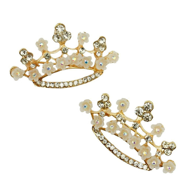 Gold tone crown-shaped brooch with rhinestones