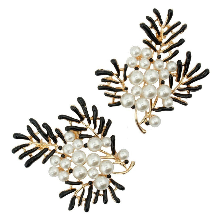 Brooch BR61 Beautiful Black Gold Tone Branch with Pearls - Pack of 2