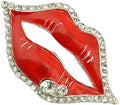 Two elegant brooches shaped like lips, adorned with clear crystals.