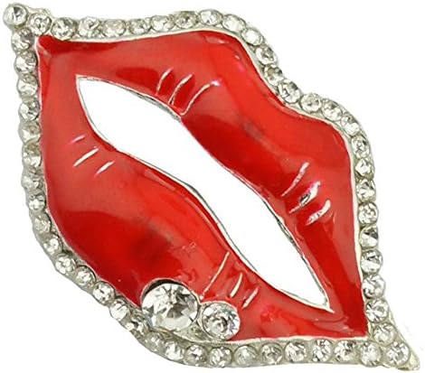 Two elegant brooches shaped like lips, adorned with clear crystals.