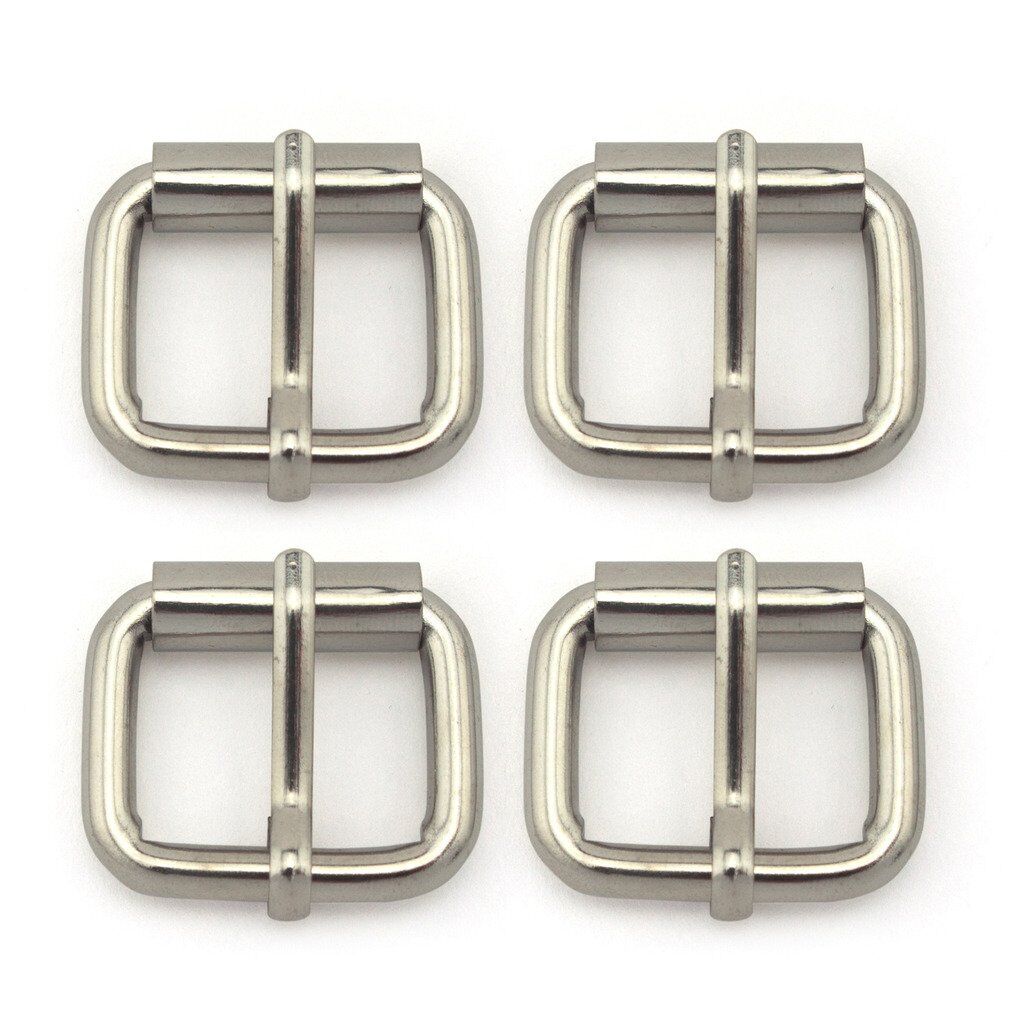 Pack of 4 silver metal single lock belt buckles, 2.5cm size.